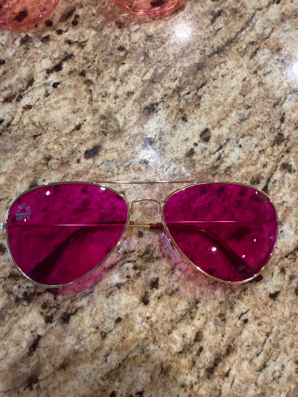Rainbow Aviator Sunglasses with Pink Lenses and Gold Frame